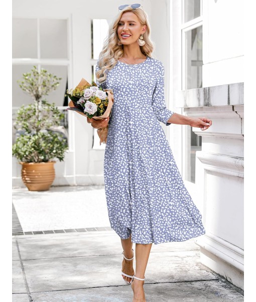 HOTOUCH Women's 3/4 Sleeve A-line and Flare Midi Long Dress
