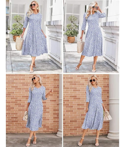 HOTOUCH Women's 3/4 Sleeve A-line and Flare Midi Long Dress