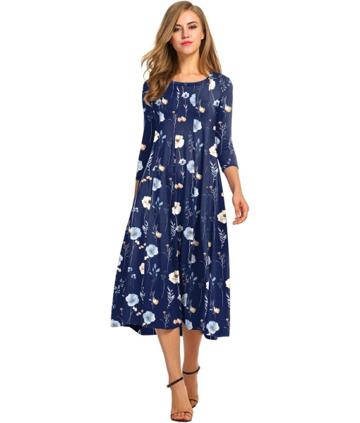 HOTOUCH Women's 3/4 Sleeve A-line and Flare Midi Long Dress