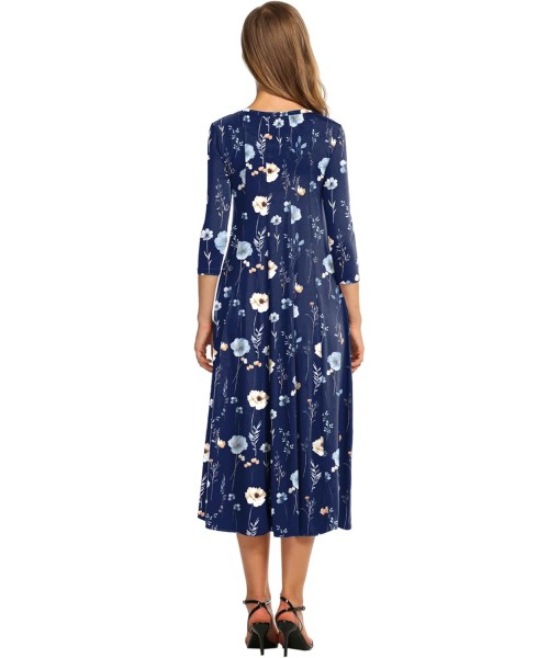 HOTOUCH Women's 3/4 Sleeve A-line and Flare Midi Long Dress