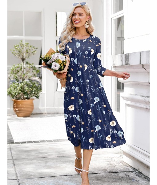 HOTOUCH Women's 3/4 Sleeve A-line and Flare Midi Long Dress