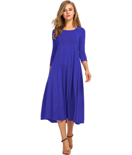 HOTOUCH Women's 3/4 Sleeve A-line and Flare Midi Long Dress