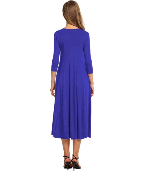 HOTOUCH Women's 3/4 Sleeve A-line and Flare Midi Long Dress