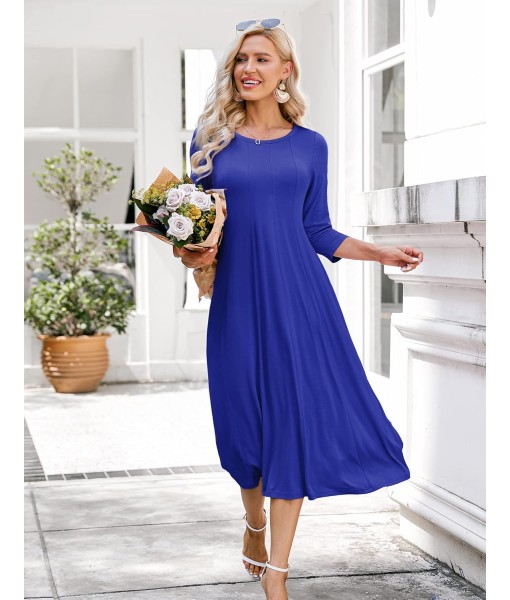 HOTOUCH Women's 3/4 Sleeve A-line and Flare Midi Long Dress