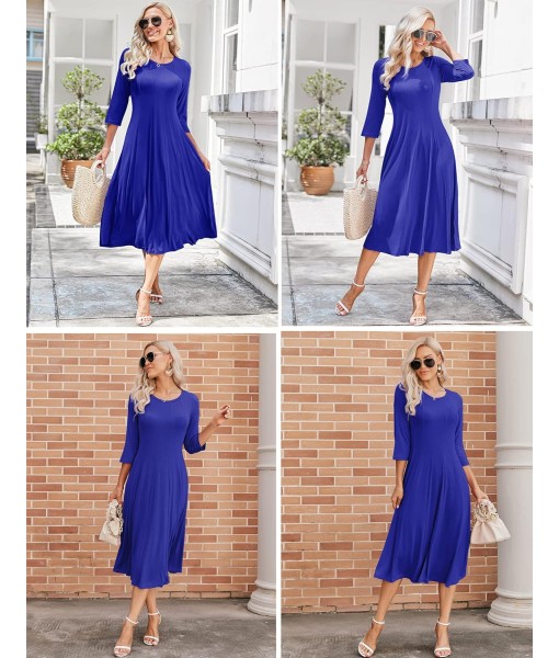 HOTOUCH Women's 3/4 Sleeve A-line and Flare Midi Long Dress