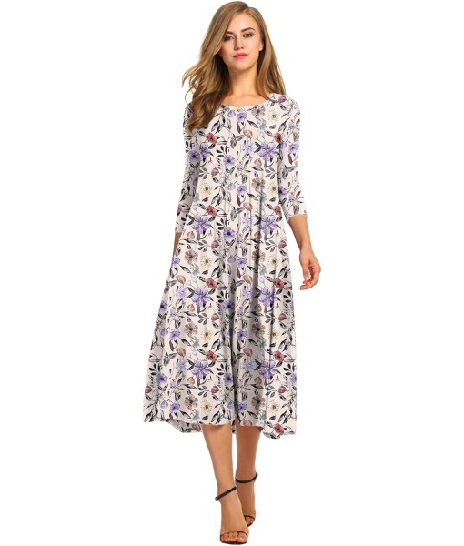 HOTOUCH Women's 3/4 Sleeve A-line and Flare Midi Long Dress