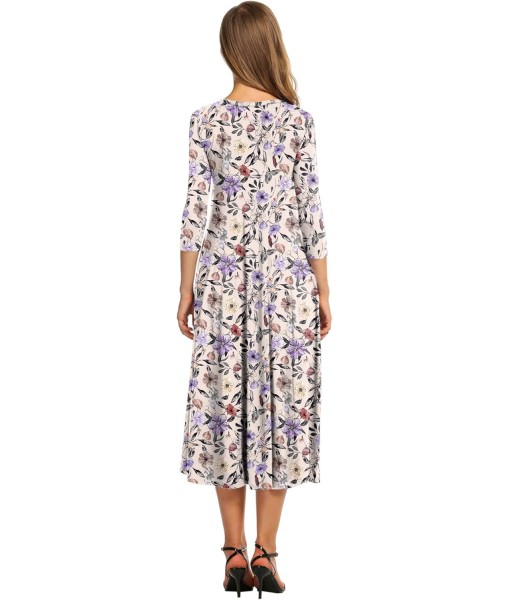 HOTOUCH Women's 3/4 Sleeve A-line and Flare Midi Long Dress