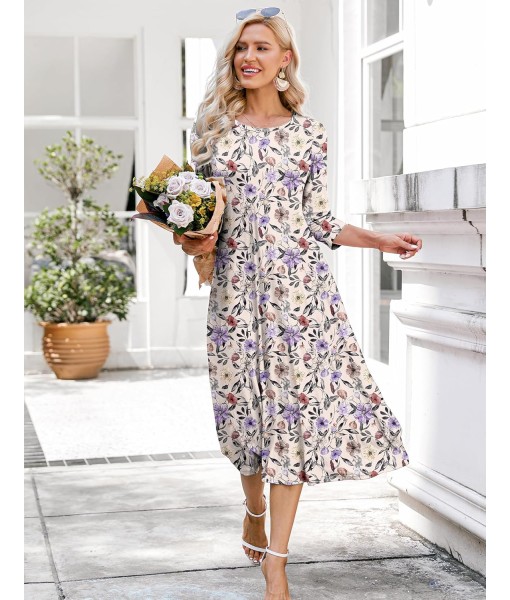 HOTOUCH Women's 3/4 Sleeve A-line and Flare Midi Long Dress