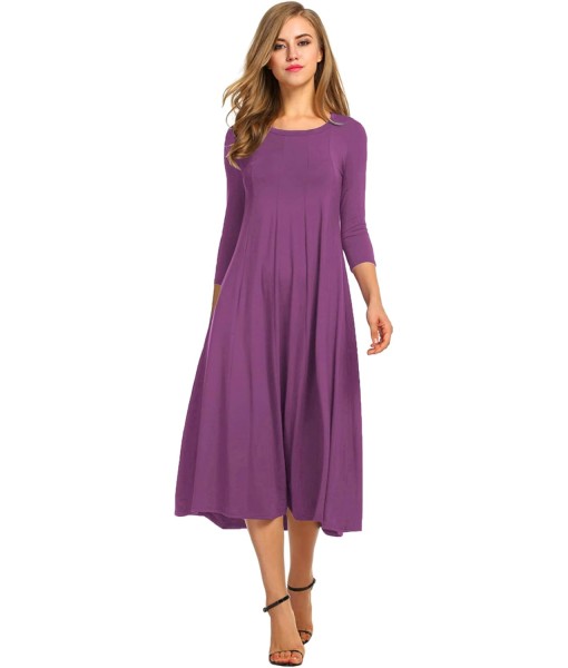 HOTOUCH Women's 3/4 Sleeve A-line and Flare Midi Long Dress