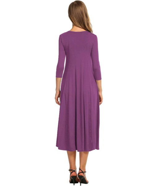 HOTOUCH Women's 3/4 Sleeve A-line and Flare Midi Long Dress