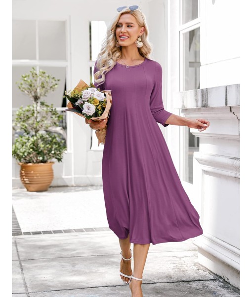 HOTOUCH Women's 3/4 Sleeve A-line and Flare Midi Long Dress