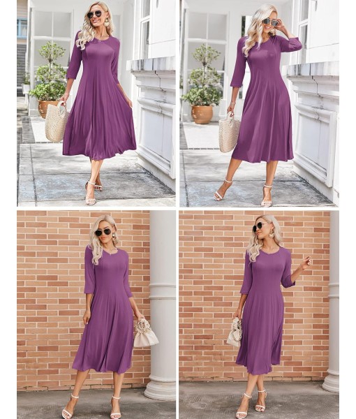HOTOUCH Women's 3/4 Sleeve A-line and Flare Midi Long Dress