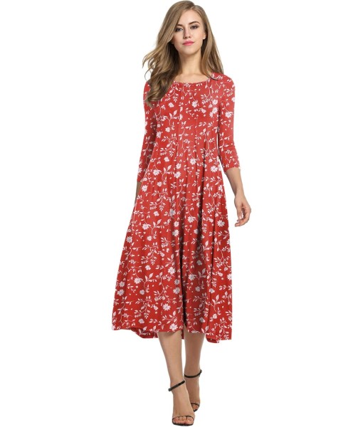 HOTOUCH Women's 3/4 Sleeve A-line and Flare Midi Long Dress