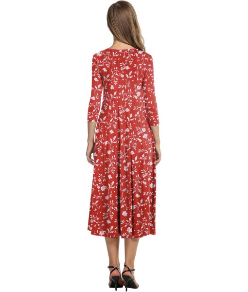 HOTOUCH Women's 3/4 Sleeve A-line and Flare Midi Long Dress