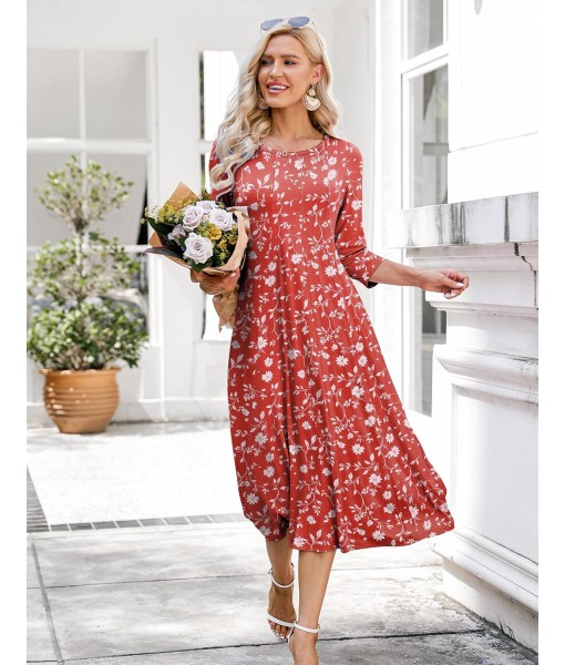 HOTOUCH Women's 3/4 Sleeve A-line and Flare Midi Long Dress