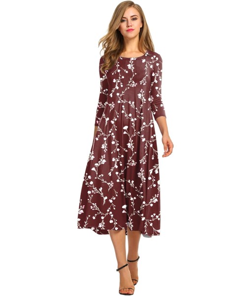 HOTOUCH Women's 3/4 Sleeve A-line and Flare Midi Long Dress