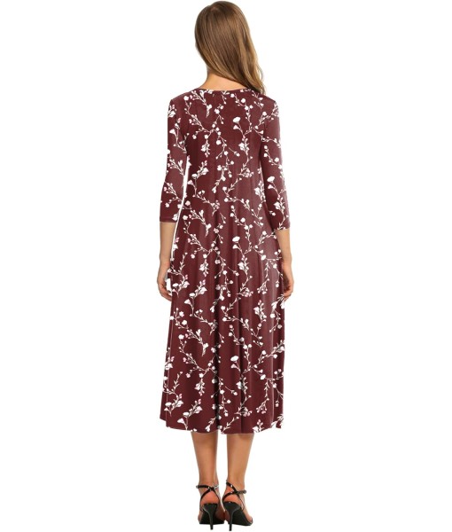 HOTOUCH Women's 3/4 Sleeve A-line and Flare Midi Long Dress