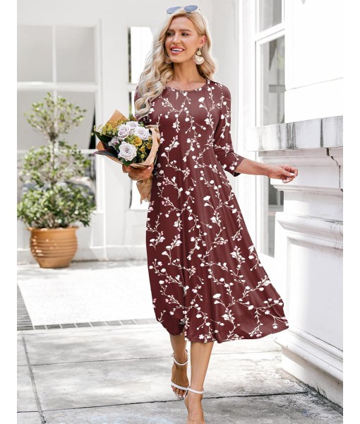 HOTOUCH Women's 3/4 Sleeve A-line and Flare Midi Long Dress