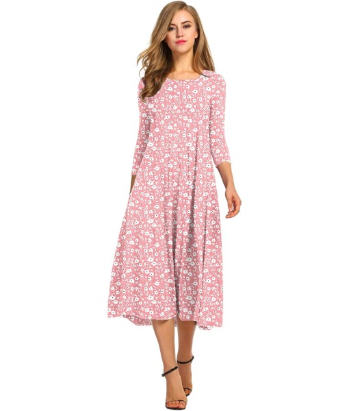 HOTOUCH Women's 3/4 Sleeve A-line and Flare Midi Long Dress