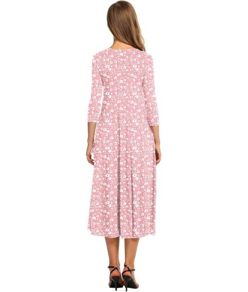 HOTOUCH Women's 3/4 Sleeve A-line and Flare Midi Long Dress