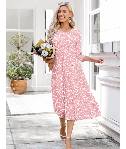 HOTOUCH Women's 3/4 Sleeve A-line and Flare Midi Long Dress