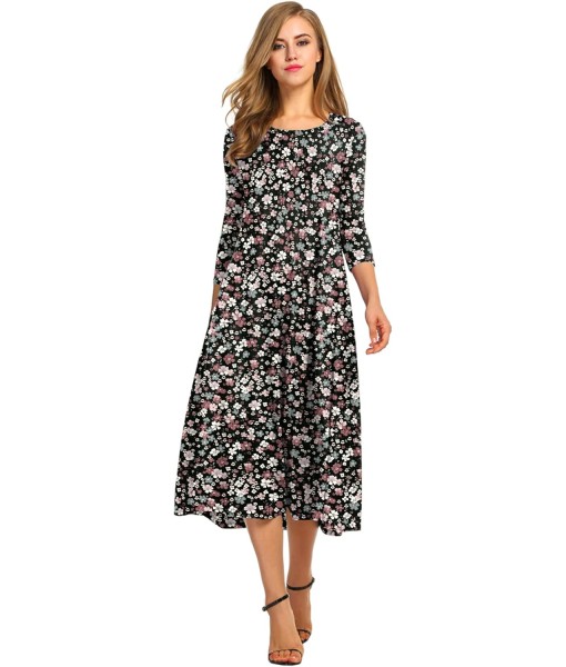 HOTOUCH Women's 3/4 Sleeve A-line and Flare Midi Long Dress