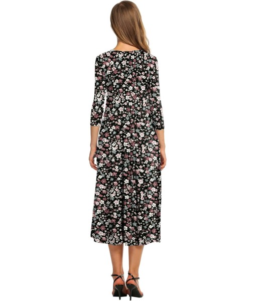 HOTOUCH Women's 3/4 Sleeve A-line and Flare Midi Long Dress