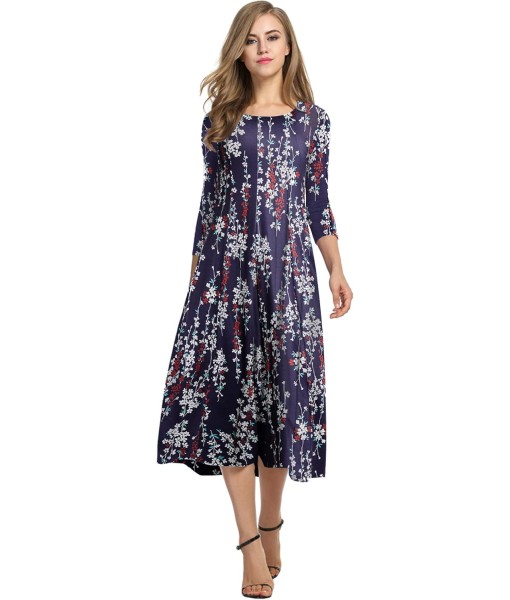 HOTOUCH Women's 3/4 Sleeve A-line and Flare Midi Long Dress
