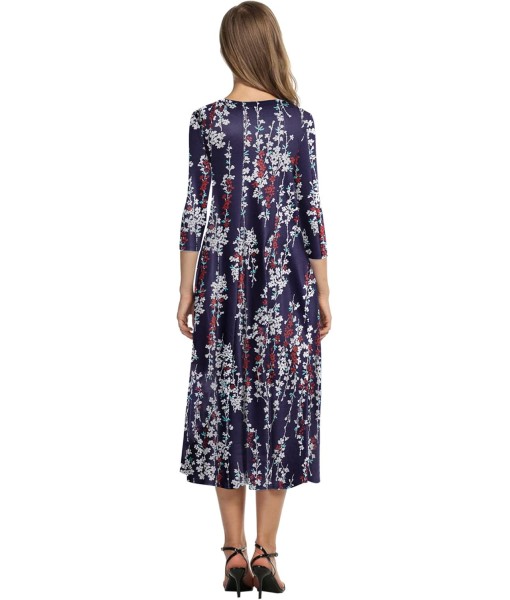 HOTOUCH Women's 3/4 Sleeve A-line and Flare Midi Long Dress