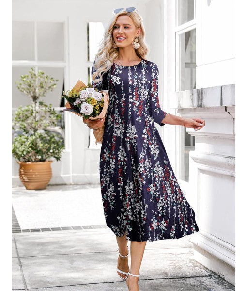 HOTOUCH Women's 3/4 Sleeve A-line and Flare Midi Long Dress