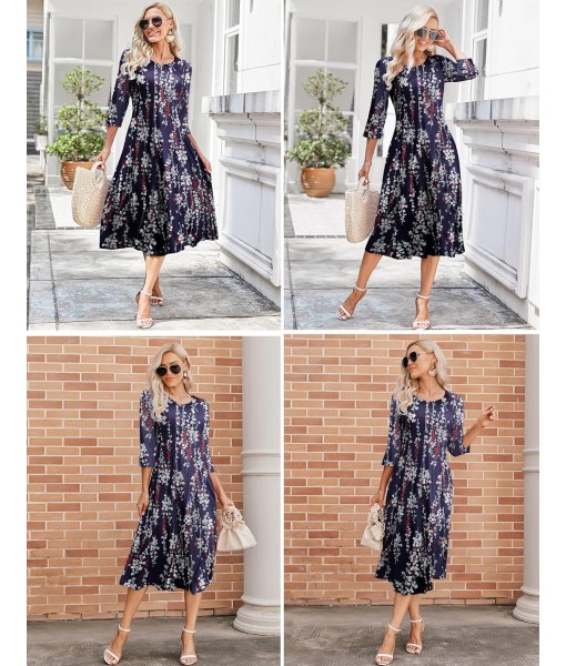 HOTOUCH Women's 3/4 Sleeve A-line and Flare Midi Long Dress