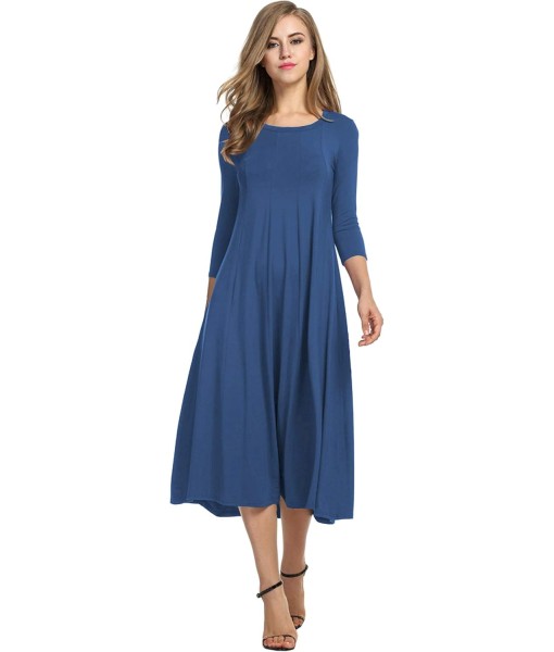 HOTOUCH Women's 3/4 Sleeve A-line and Flare Midi Long Dress