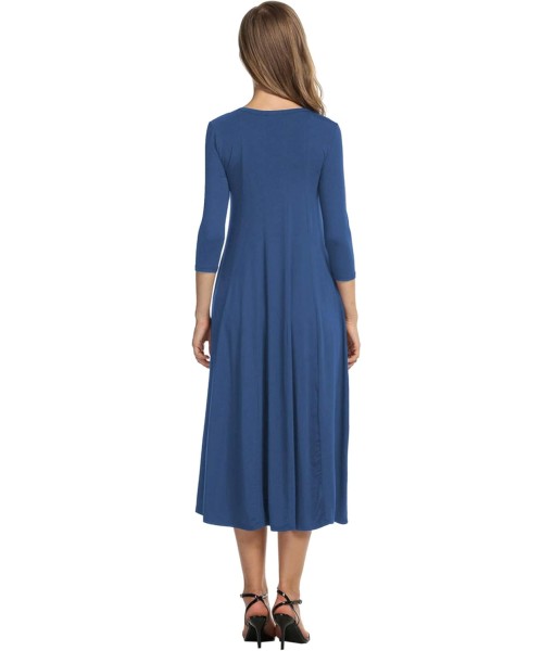 HOTOUCH Women's 3/4 Sleeve A-line and Flare Midi Long Dress