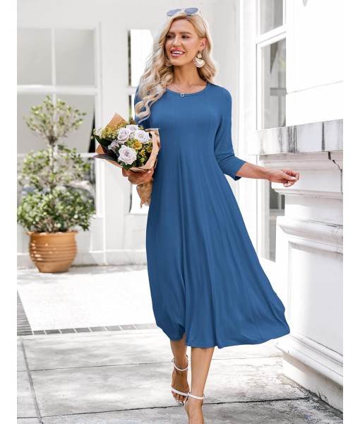 HOTOUCH Women's 3/4 Sleeve A-line and Flare Midi Long Dress