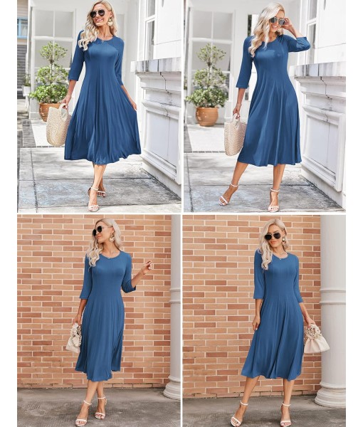 HOTOUCH Women's 3/4 Sleeve A-line and Flare Midi Long Dress