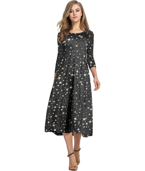 HOTOUCH Women's 3/4 Sleeve A-line and Flare Midi Long Dress