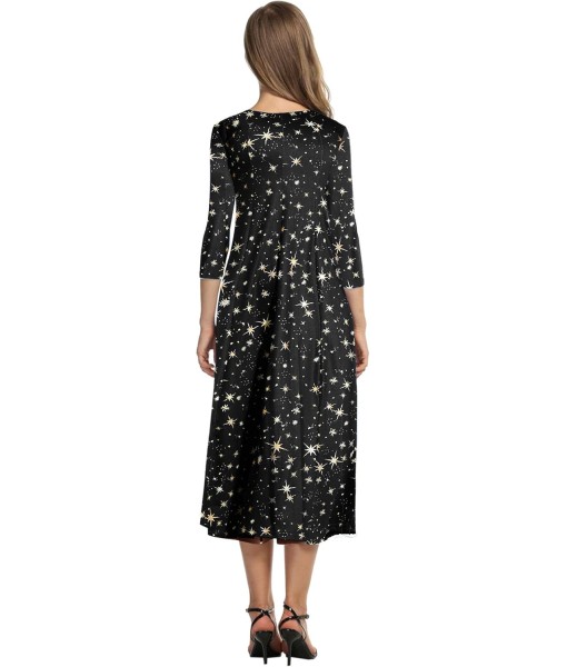 HOTOUCH Women's 3/4 Sleeve A-line and Flare Midi Long Dress