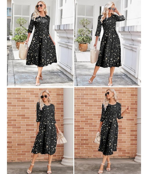 HOTOUCH Women's 3/4 Sleeve A-line and Flare Midi Long Dress
