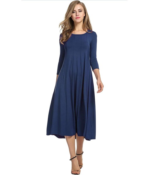 HOTOUCH Women's 3/4 Sleeve A-line and Flare Midi Long Dress