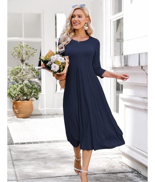 HOTOUCH Women's 3/4 Sleeve A-line and Flare Midi Long Dress