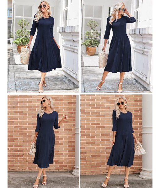 HOTOUCH Women's 3/4 Sleeve A-line and Flare Midi Long Dress