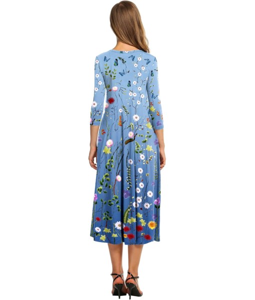 HOTOUCH Women's 3/4 Sleeve A-line and Flare Midi Long Dress