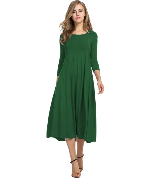 HOTOUCH Women's 3/4 Sleeve A-line and Flare Midi Long Dress