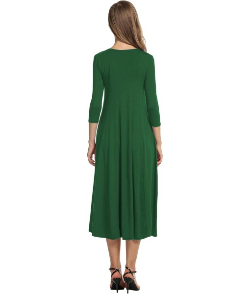 HOTOUCH Women's 3/4 Sleeve A-line and Flare Midi Long Dress