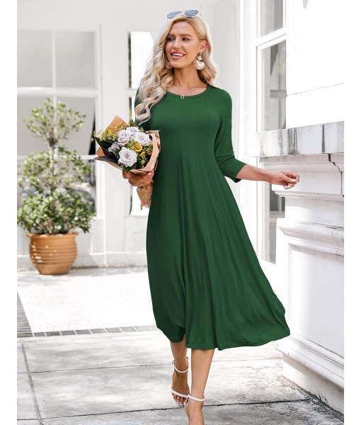 HOTOUCH Women's 3/4 Sleeve A-line and Flare Midi Long Dress