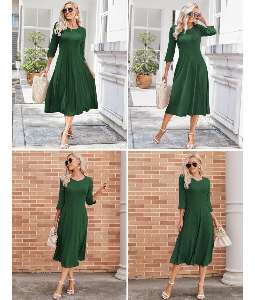 HOTOUCH Women's 3/4 Sleeve A-line and Flare Midi Long Dress