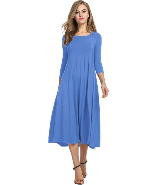 HOTOUCH Women's 3/4 Sleeve A-line and Flare Midi Long Dress