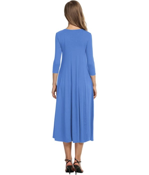 HOTOUCH Women's 3/4 Sleeve A-line and Flare Midi Long Dress