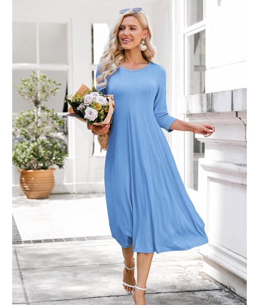 HOTOUCH Women's 3/4 Sleeve A-line and Flare Midi Long Dress