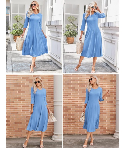 HOTOUCH Women's 3/4 Sleeve A-line and Flare Midi Long Dress
